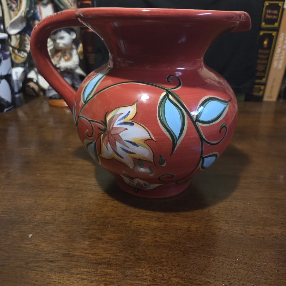 Handcrafted Red Floral Pitcher